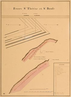   Wichtige Sammlung von 24 gezeichneten Plänen für den Bau einer Mine in Wallonien. Um 1827/1828. Je Federzeichnung auf Papier, tls. aquarelliert. Bla