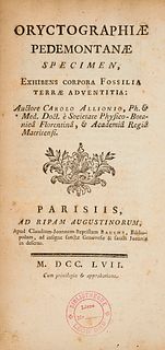 Allioni, Carlo Oryctographiae Pedemontanae Specimen, exhibens corpora fossilia terrae adventitia. - Paris, Bauche, (1757). VIII., 82 S, Hldr. d. 19 Jh
