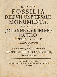 Baier, Johann Wilhelm Fossilia diluvii universalis monumenta. Altdorf, Kohlesius 1722. 34 S. Moderner Ppbd. im Stil d. Zt.