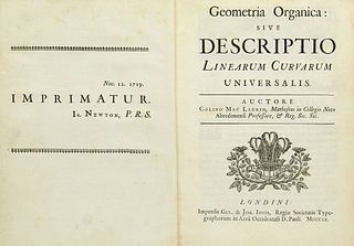 Mac Laurin, Colin Geometrica Organica: Sive Descriptio Linearum Curvarum Universalis. Mit 12 gefalteten Kupfertafeln. London, Gul. & Joh. Innys, 1720.