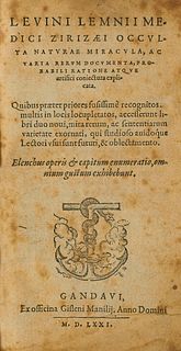 Lemnius, Levinus Occulta naturae miracula, ac varia rerum documenta, probabili ratione atque artifici coniectura explicata. Gent, Manilius, 1571. 8 Bl