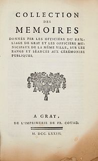   Collection des memoires donnés par les officiers du bailliage de Gray et les officiers municipaux de la même ville, sur les rangs et séances aux cér