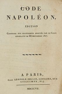   Code Napoléon. Édition conforme aux changemens adoptés par le Corps Legislatif, le III Septembre 1807. Paris, Collin, 1807. XVI, 432 S. 8°. Interims
