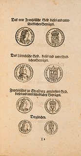  Abdrücke Derer In dem Mandat de dato 28. Apr. 1721. gäntzlich-verruffenen Müntz-Sorten. Mit 5 Münz-Tafeln in Holzschnitt. Dresden, Johann Konrad Stö