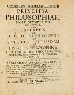 Leibniz, Gottfried Wilhelm Principia philosophiae, more geometrico demonstrata: cum excerptis ex epistolis philosophi et scholiis quibusdam ex histori