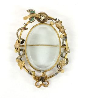 A Victorian gold turquoise, split pearl and pearl locket pendant/brooch,