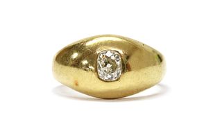 A late Victorian gold single stone diamond ring,