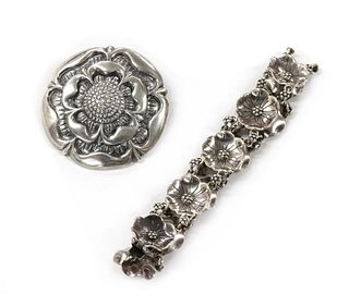 A sterling silver rose brooch, by Bernard Instone,