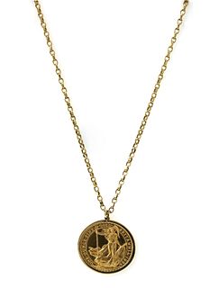 An Elizabeth II one ounce fine gold 100 pound Britannia coin pendant,
