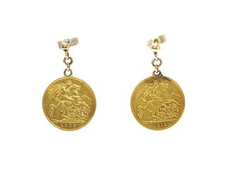 A pair of half sovereign earrings,