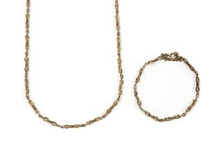 A 9ct gold bracelet and necklace suite,