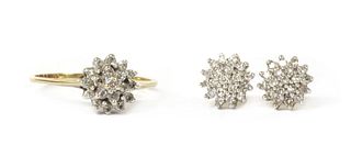 A pair of 18ct gold diamond cluster earrings,