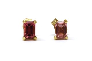 A pair of 18ct gold single stone tourmaline stud earrings,