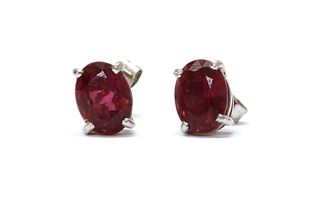A pair of 18ct white gold pink tourmaline stud earrings,