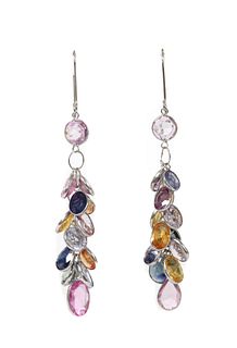 A pair of white gold varicoloured sapphire drop earrings,
