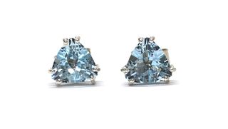 A pair of 18ct white gold single stone aquamarine stud earrings,