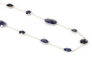 A silver sapphire long chain,