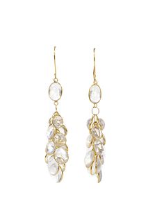 A pair of gold moonstone drop earrings,