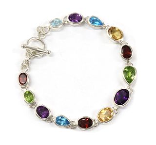 A sterling silver assorted gemstone bracelet,