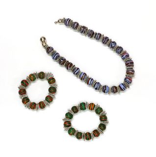 A silver and Venetian glass bead necklace,