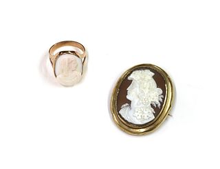 A Victorian gold mounted shell cameo brooch,