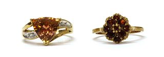 A gold mystic yellow topaz and diamond ring,
