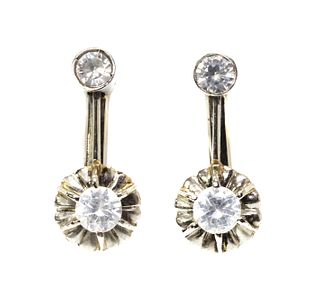 A pair of Portuguese white gold synthetic spinel drop earrings,