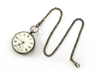 A sterling silver open-faced key wound pocket watch,