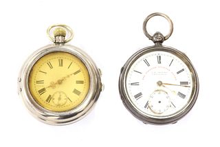 A sterling silver open-faced key wound pocket watch,