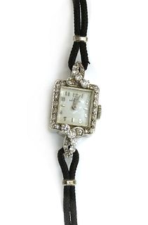 An American ladies' white gold Hamilton diamond set cocktail watch,
