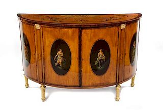 * A George III Adam's Style Painted Satinwood Demi-Lune Credenza, LATE 18TH/EARLY 19TH CENTURY, Height 38 x width 58 x depth 25
