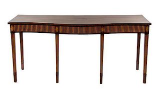 * A Late George III Mahogany Console Table, IN THE MANNER OF GEORGE HEPPLEWHITE, Height 33 x width 73 x depth 29 inches.