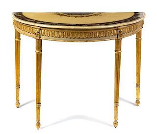 * A George III Polychrome and Giltwood Pier Table, LATE 18TH CENTURY, IN THE MANNER OF GEORGE BROOKSHAW, Height 35 1/2 x width 4