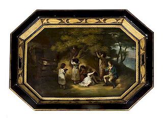 * A Victorian Tole Painted Tray, 19TH CENTURY, Height 21 3/4 x width 33 x depth 24 inches.