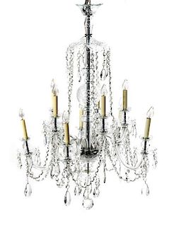 * A Waterford Style Cut Glass Ten-Light Chandelier, Height 40 x diameter 26 inches.