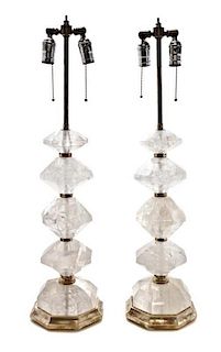 * A Pair of Contemporary Rock Crystal Lamps, Height 19 inches.