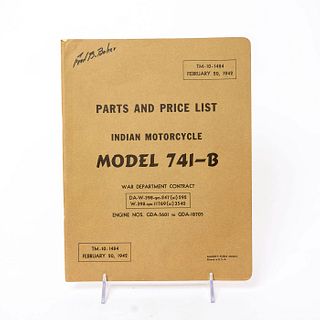 Original Indian Motorcycle Model 741-B Parts and Price List