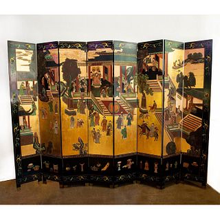 Chinese Imperial Court 8-Panel Folding Screen