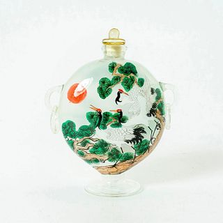 Japanese Reverse Painted Snuff Bottle Crane and Rising Sun