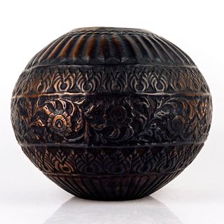 Vintage Copper Metal Oval Vase