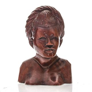 Vintage Asian Wooden Bust of a Woman