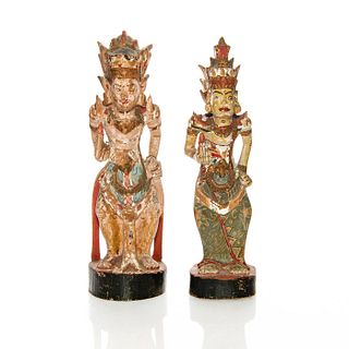 Pair of Indonesian Wooden Statue Goddesses