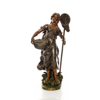 ANTIQUE BRONZE STATUE OF PECHEUSE FISHER WOMAN