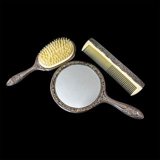 3pc Vanity Set: Brush, Comb, Mirror
