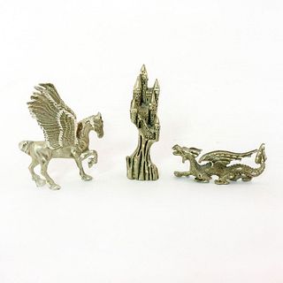 3 pc Vintage Pewter Figurines, Pegasus, Dragon and Castle