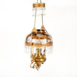 Mary Gregory Style Painted Glass Hanging Oil Lamp