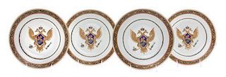 Four Chinese Export Armorial Plates, LIKELY LATE 19TH CENTURY, Diameter 9 1/4 inches.