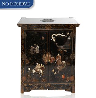 A MEIJI PERIOD JAPANESE EBONISED LACQUER CABINET 