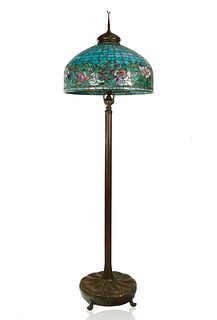 A MODERN TIFFANY & CO. STYLE STAINED GLASS 'PEONY' FLOOR LAMP