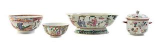 Four Chinese Export Porcelain Articles, Width of widest bowl 10 5/8 inches.